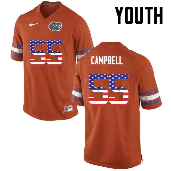 NCAA Florida Gators Kyree Campbell Youth #55 USA Flag Fashion Nike Orange Stitched Authentic College Football Jersey EQJ4364VQ